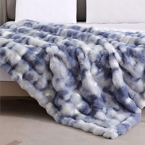 ORINOVA Tie-dye Blue Soft Comfy Throw Blanket for Couch Bedroom Faux Fur 50x60 Fluffy Blanket for Living Room Furry Bed Cozy Home Decor Gifts 860 GSM - Image 7