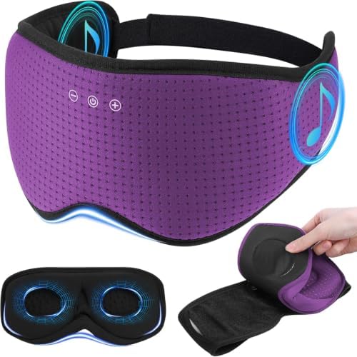 Sleep Mask with Bluetooth 5.4 Headphones, Sleeping Headphones for Side Sleepers, Wireless Music Eye Mask Speakers for Men, Women, Tech Gifts, Purple by RestEasyLiveCalm