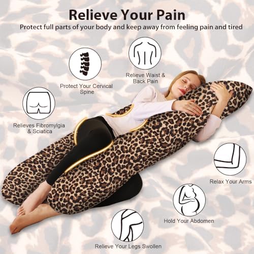 Chilling Home Pregnancy Pillows, U Shaped Maternity Pillow for Pregnant Women with Velvet Removable Cover, 55 inch Pregnancy Pillows for Sleeping, Body Pillows for Adults Full Support, Leopard Print - Image 3