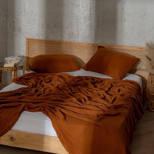Muslin Blanket - Pure 100% Turkish Cotton Airy Soft Light Versatile Gauze Throw Blanket for Bed, Couch, Sofa (Cinnamon Brown, Twin XL Size (71" x 95" inch)) - Image 3