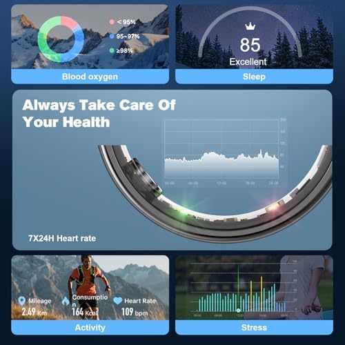 Smart Ring Health Tracker for Men/Women,Fitness Ring Sleep Tracker,Fast Charging for Long-Lasting Use,for Pedometer Exercise,Monitor Sleep, Heart Rate, Stress,Waterproof (Black, 12) - Image 2