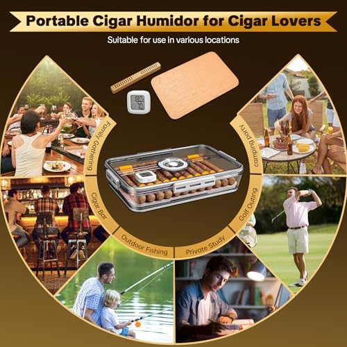 Cigar Humidor, Transparent Humidor Box with Humidifier and Hygrometer, Desktop Cigar Humidor Box with Cedar Wood Chips, Cigar Case, Cigar Gifts for Men (small hold 25-30 cigars) - Image 5