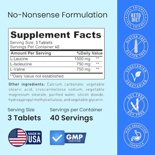 Crazy Muscle BCAA Pills Branched Chain Amino Acids Essential Supplement for Workout Support Pre Post Training Fitness Support for Men and Women 2:1:1 Ratio 120 Tablets 40 Servings. - Image 3