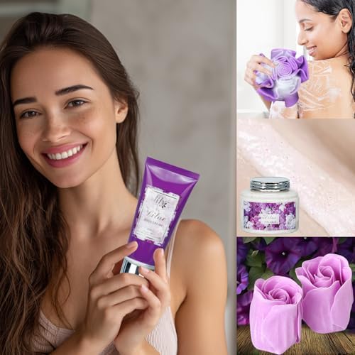 9Pcs Luxurious Lavender Lilac Spa Kit Bath Set - Spa Gift Baskets for Women - Image 6