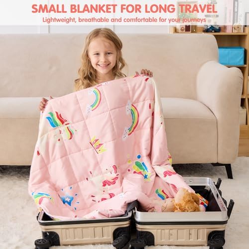 yescool Unicorn Weighted Blanket 5 Pounds Cooling Weighted Lap Blanket, Pink Rainbow Heavy Blankets, Breathable Weighted Throw Blanket Gifts for 40-60lbs, 36"x48" - Image 6