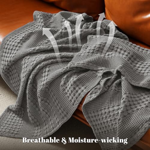 PHF Lightweight 100% Cotton Waffle Blanket for Bed, King, Dark Grey - Image 3