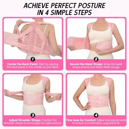 Back Brace Posture Corrector for Women & Men, Adjustable Full Back Support, Shoulder Straightener for Upper & Lower Back Pain Relief-Scoliosis, Hunchback, Waist Trainer (Medium, Pink) - Image 6