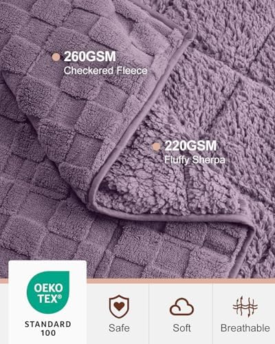 Kivik 20lbs Weighted Blanket for Adults, Checkered Fleece & Sherpa, 60"x80" - Image 4