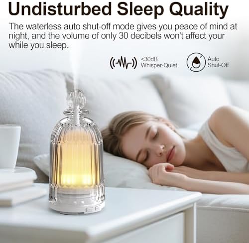 120ml Glass Essential Oil Diffuser, Ultrasonic Aroma Diffuser Glass Cover & Plastic Reservoir with Auto Shut-Off, 7 Colors LED Light for Home, Bedroom, Office, Yoga(White Base) - Image 3