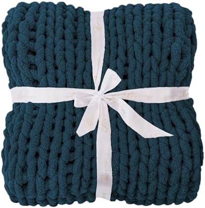 Bigacogo Chunky Knit Throw Blanket for Couch, 51x63 inches, Deep Sea Blue - Image 7