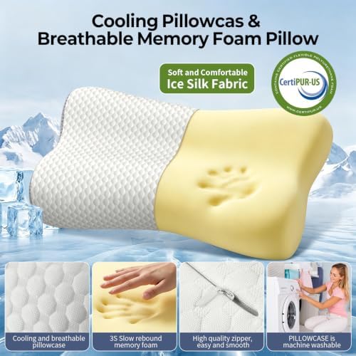 Cervical Neck Pillow for Pain Relief, Contour Memory Foam Pillows for Sleeping, Ergonomic Pillow Orthopedic Cooling Pillow Bed Pillow Neck Support for Side Back Stomach Sleepers (Off White&Gray) - Image 2