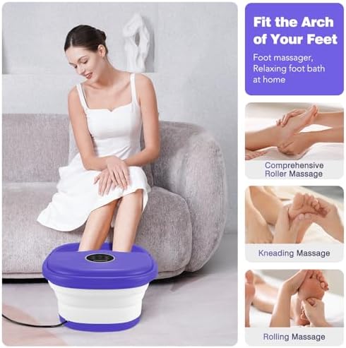 KNQZE Collapsible Foot Spa Bath with Heat & Bubble, Foot Soaking Tub with Timer and Red Light, 16 Rollers & Pumice Stone, Enjoy Warm Water Foot Bath, Gift for Wife and Mom, Purple - Image 5