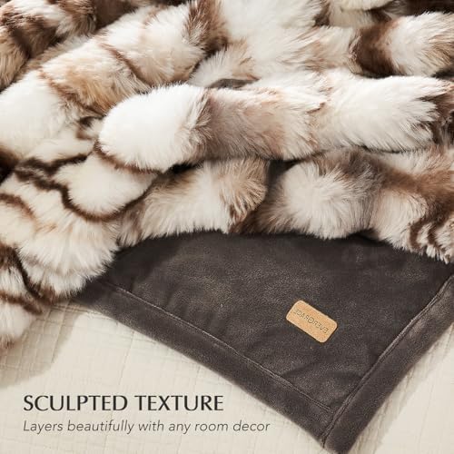 EverGrace Faux Rabbit Fur Bubble Throw Blanket, 50"x60", Beige & Gray - Image 5