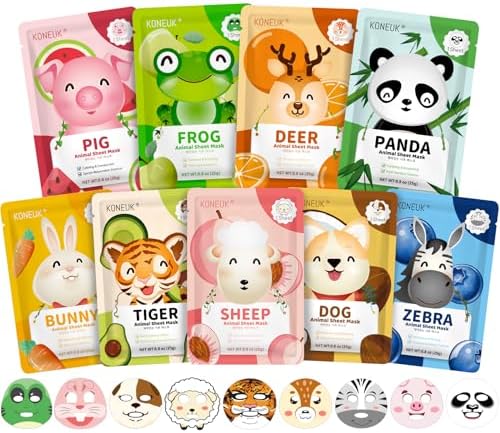 9 Pack Animal Face Masks Skincare for Kids, Spa Party Gifts for Teen Girls by KONEUK