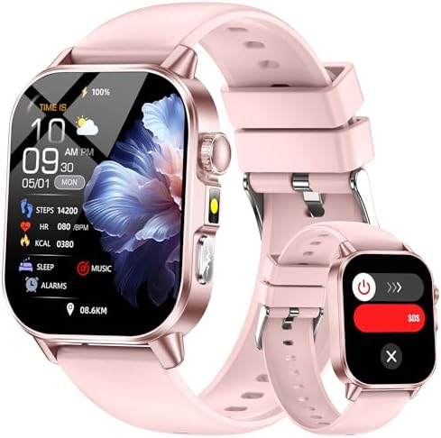 Yowow BIT Smart Watch for Men Women with 2.0" HD Display, Blood Pressure Oxygen Heart Rate Sleep Monitor, 136 Sports Modes, IP68 Waterproof Fitness Tracker with SOS, Flashlight (Pink) by Yowow+BIT