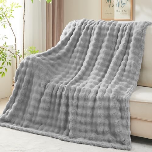 NEWCOSPLAY 3D Bubble Flannel Throw Blanket for Couch Grey, 90"×90" - Image 4