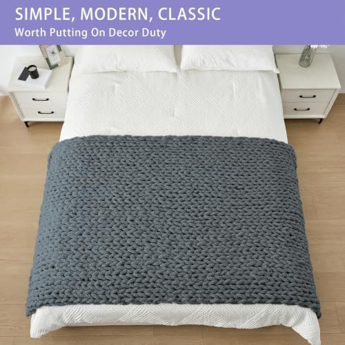 Bigacogo Chunky Knit Throw Blanket for Couch, 40x80 inches, Iron Gray - Image 3