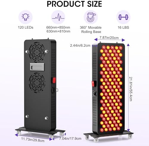 120 LEDs 600W Red Light Therapy - Upgraded 4-CORE LED Chips Red Infrared Light Device with 3 Modes, Timer & Rolling Base, 660nm/850nm Near Infrared Light for Face & Body Care - Image 2