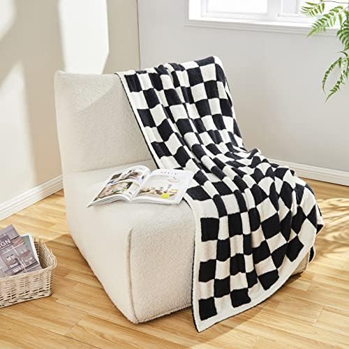 CozeCube Black White Reversible Checkered Knit Throw Blanket 50"x60" - Image 4