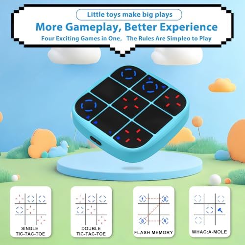 KOQQQ Rechargeable Tic-Tac-Toe Bolt Game, Upgraded 4-in-1 Handheld Puzzle Console, Electronic Educational Memory Game, Portable Travel Car Ride Board Games for Kids Adults (Blue) - Image 2