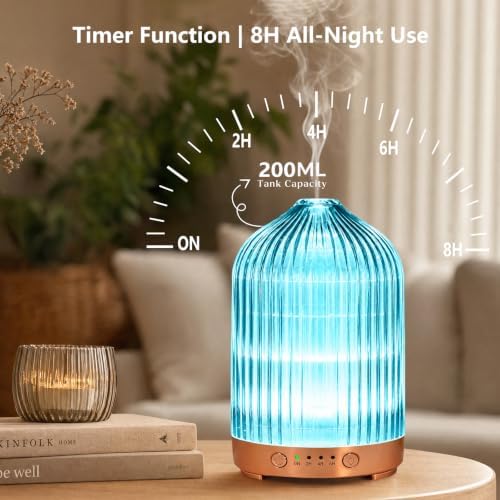 Essential Oil Diffuser for Home- 200ml Aromatherapy Diffuser for Essential Oils with 4 Timer, 7 Color LED Lights Waterless Auto Shut-Off for Home Office Décor Gifts for Women - Image 5