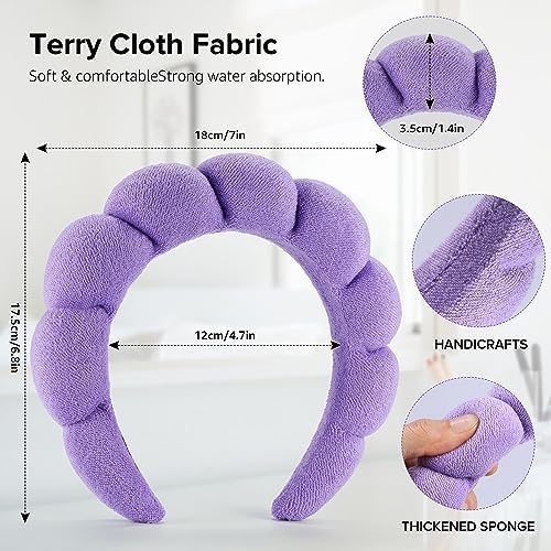 Ztomine Terry Cloth Spa Headbands for Washing Face or Facial, Set of 2, Black & Purple - Puffy Makeup Headbands for Face Washing, Mask, Skin Treatment - Image 5