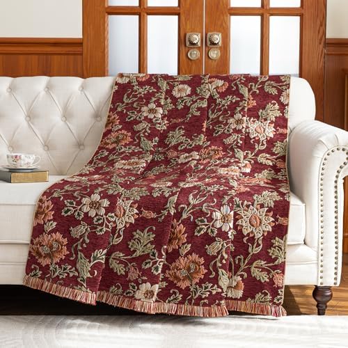 Loom and Mill Vintage Floral Throw Blankets for Bed, Rust Red, 52"x72" - Image 7
