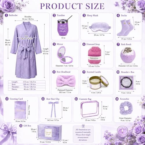 gisgfim 14 Pcs Birthday Gifts for Women, Relaxing SPA Robe Sets (Purple) - Image 2