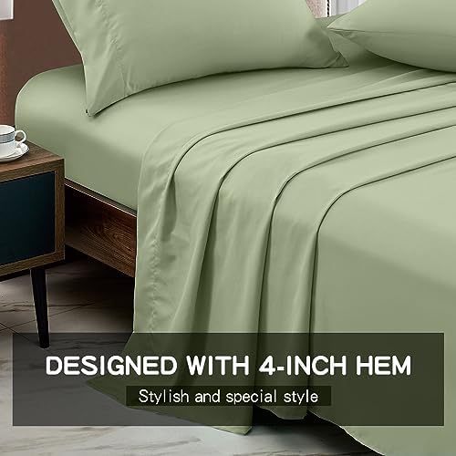 FreshCulture King Flat Sheet - Hotel Quality King Flat Sheet Only - Brushed Microfiber Top Sheet - Ultra Soft & Breathable - Wrinkle-Free - Easy Care - Single Flat Sheet (King, Sage Green) - Image 2