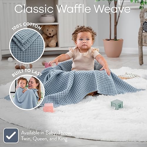 Comfy Cubs Waffle Weave Baby Blanket - 40” x 40” Cotton Blanket with Textured Design - Lightweight Swaddle for Bed, Crib, Stroller, or Couch - Soft Cover for Toddlers, Boys & Girls - Pacific Blue - Image 2