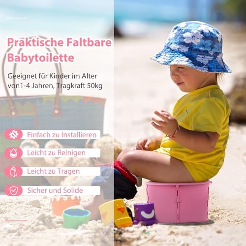 Travel Potty for Kids, Reusable Portable Folding Potty for Toddler, Foldable Toilet for Outdoor Camping, Toddler Potty Seat(Pink) - Image 2