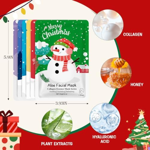 KONEUK 24 Pack Christmas Facial Masks for Stocking Stuffers, Christmas Gift - Image 3