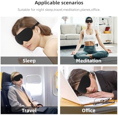 Sleep Mask,3D Contoured Sleeping Mask,99% Light Blocking Eye Mask, Zero Eye Pressure Cup Blindfold for Men Women, with Adjustable Strap for Sleeping, Yoga,Traveling(Black) - Image 6