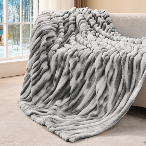 BEDELITE Ribbed Twin Blanket for Couch & Bed, Black&White, 60"x80" by BEDELITE