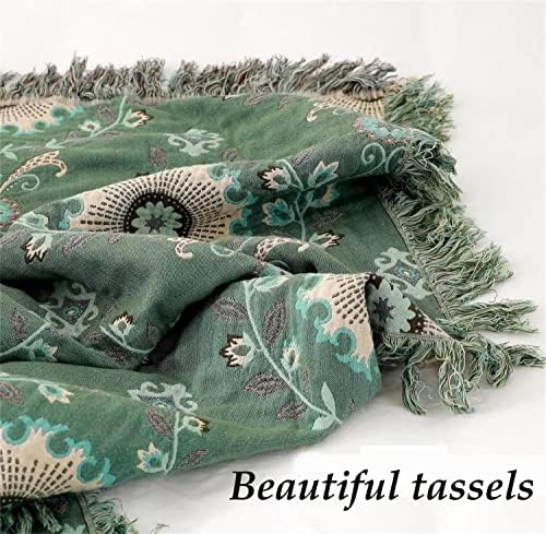MSGKV Boho Throw Blanket 60"x80" 100% Cotton Green Blanket Couch Decor - Image 2