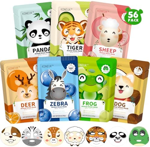 KONEUK 56 Pack Bulk Animal Face Mask for Kids, Hydrating & Moisturizing by KONEUK