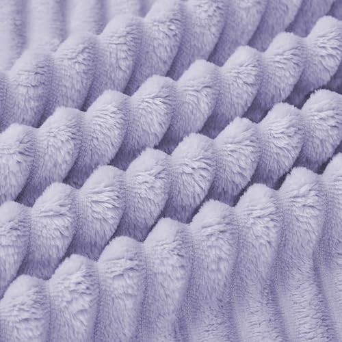 Bnuitland Fleece Throw Blanket for Couch, 300GSM Soft Warm Cozy Fluffy Throw for Adults & Kids, Stripe Pattern, All Season Sofa Bed Blanket for Home Decor, Light Purple 50"x60" - Image 7