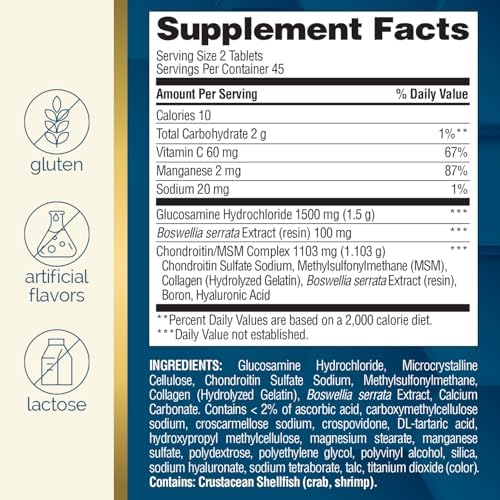 Nature's Wonder Triple Strength Glucosamine Chondroitin with MSM and Hyaluronic Acid and Boswellia for Joint Health, Supports Joint Flexibility and Mobility, 45 Day Supply, 90 Tablets (Pack of 2) - Image 5