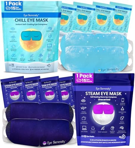 Eye Serenity CHILL Cooling Eye Mask and Steam Eye Mask (2 Pack Bundle) by LureEssentials