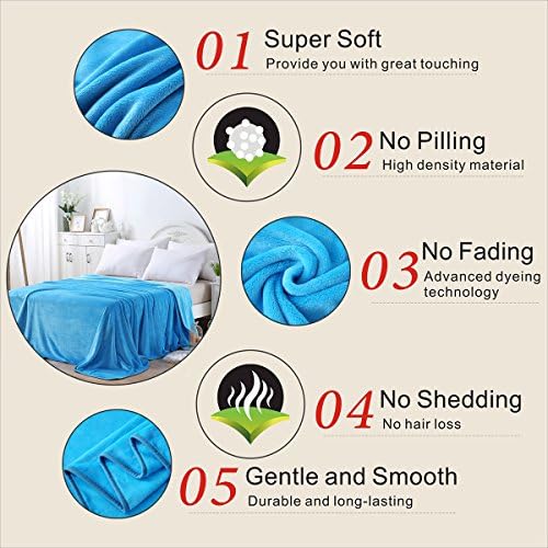 Polar Fleece Blankets Queen Size Light Blue for The Bed Extra Soft Brush Fabric Super Warm Sofa Blanket 90" x 90"(Lake Blue Queen) - Image 2