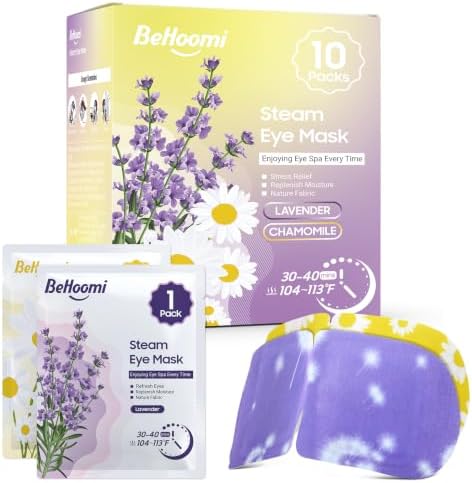 BeHoomi Steam Eye Mask, 10 Packs Heated Eye Mask, Self Heating Disposable Warm Compress for Eyes Sleep Mask, Travel Essentials & Relaxation Gifts (Chamomile+Lavender) by BeHoomi