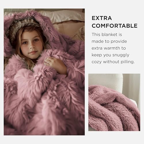 Bedsure Faux Fur Fluffy Sherpa Fleece Queen Bed Blanket Dusty Pink 60"x80" - Image 3