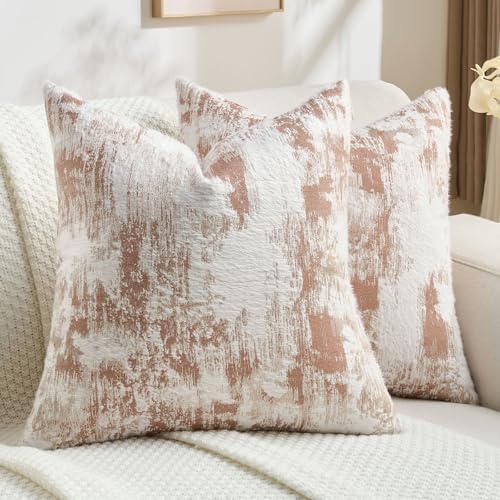 FUTEI Pack of 2 Faux Cashmere Throw Pillow Covers 24x24 Inch, Rust White by FUTEI