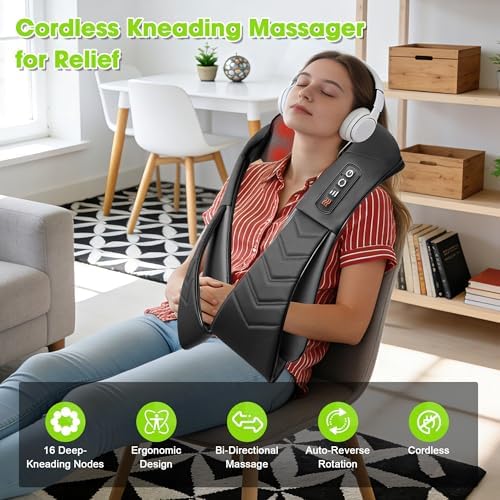 UFFAE Cordless Shiatsu Neck and Back Massager with Heat, Electric Deep Tissue Kneading Neck and Shoulder Massage, Best Gifts for Women Men Mom Dad Mothers Fathers Day Birthday Gift, Black (Cordless - Image 2