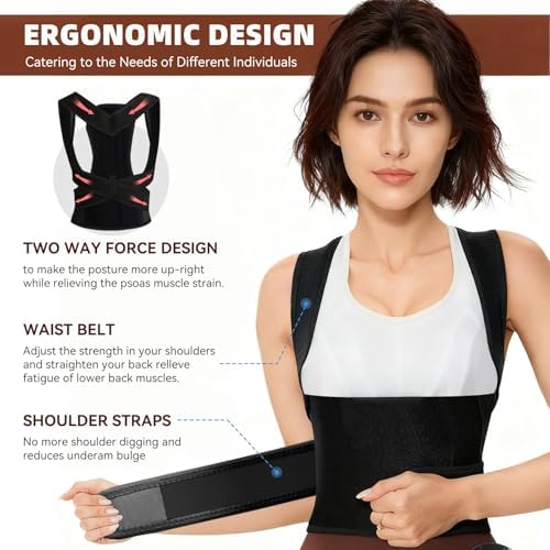 Posture Corrector Back Brace for Men and Women, Adjustable Full Back Support for Posture Improvement & Pain Relief, Shoulder Straightener for Spine Alignment & Posture Correction, Size S(24-30.3 in) - Image 6