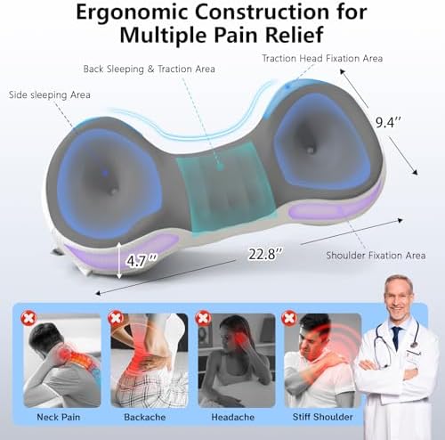 Cervical Neck Roll Pillow, Say Goodbye to Neck Pain, Travel Neck Support Pillow for Side Sleepers, Ergonomic Memory Foam Camping Pillow, Cervical Traction Device with Storage Bag - Image 5