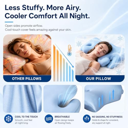 Cervical Neck Pillow for Sleeping, Medium‑Firm Memory Foam Contour Pillow with Arm Holes, 2 Heights for Side Back Stomach Sleepers, Cool‑Touch Satin Cover, Oeko‑TEX Standard 100 - Image 4