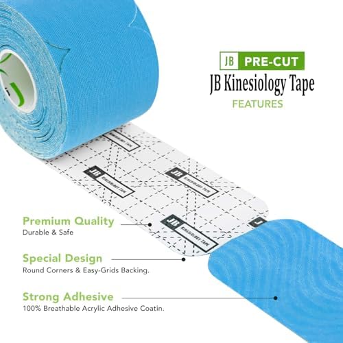 JB Tape Kinesiology Tape, 80 Precut Strips, Blue, Latex‑Free, 4 Rolls - Image 4
