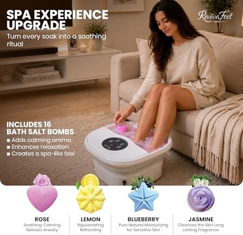 Collapsible Foot Spa Electric Rotary Massage, Heated Foot Bath with Bubbles and Temperature Control. Foot Bath Soak Tub with Remote, 16 Motorized Shiatsu Massage Balls & 16 Salt Bombs - Image 4