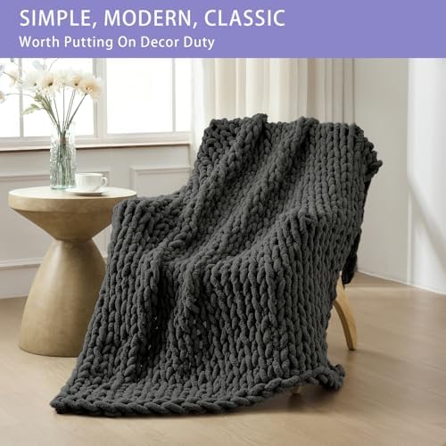 Bigacogo Chunky Knit Throw Blanket for Couch, 80x90 inches, Dark Grey - Image 3